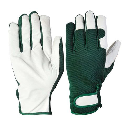 Garden gloves in leather and stretch fabric